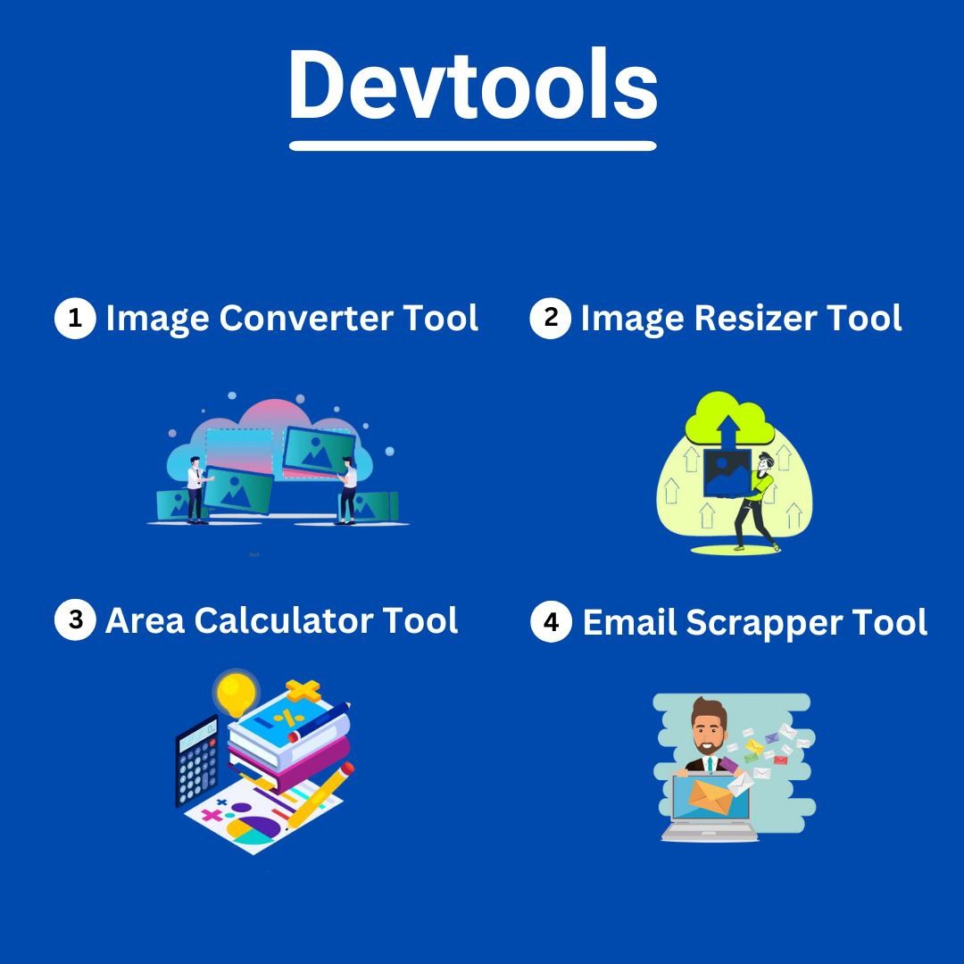 Dev Tools - use image resizer, converter, email scrapper and area calculator together